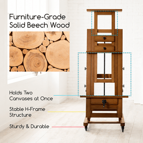 MEEDEN Deluxe Studio Large Rocker Crank Heavy Duty Artist Easel-Light Walnut-DHJ-12