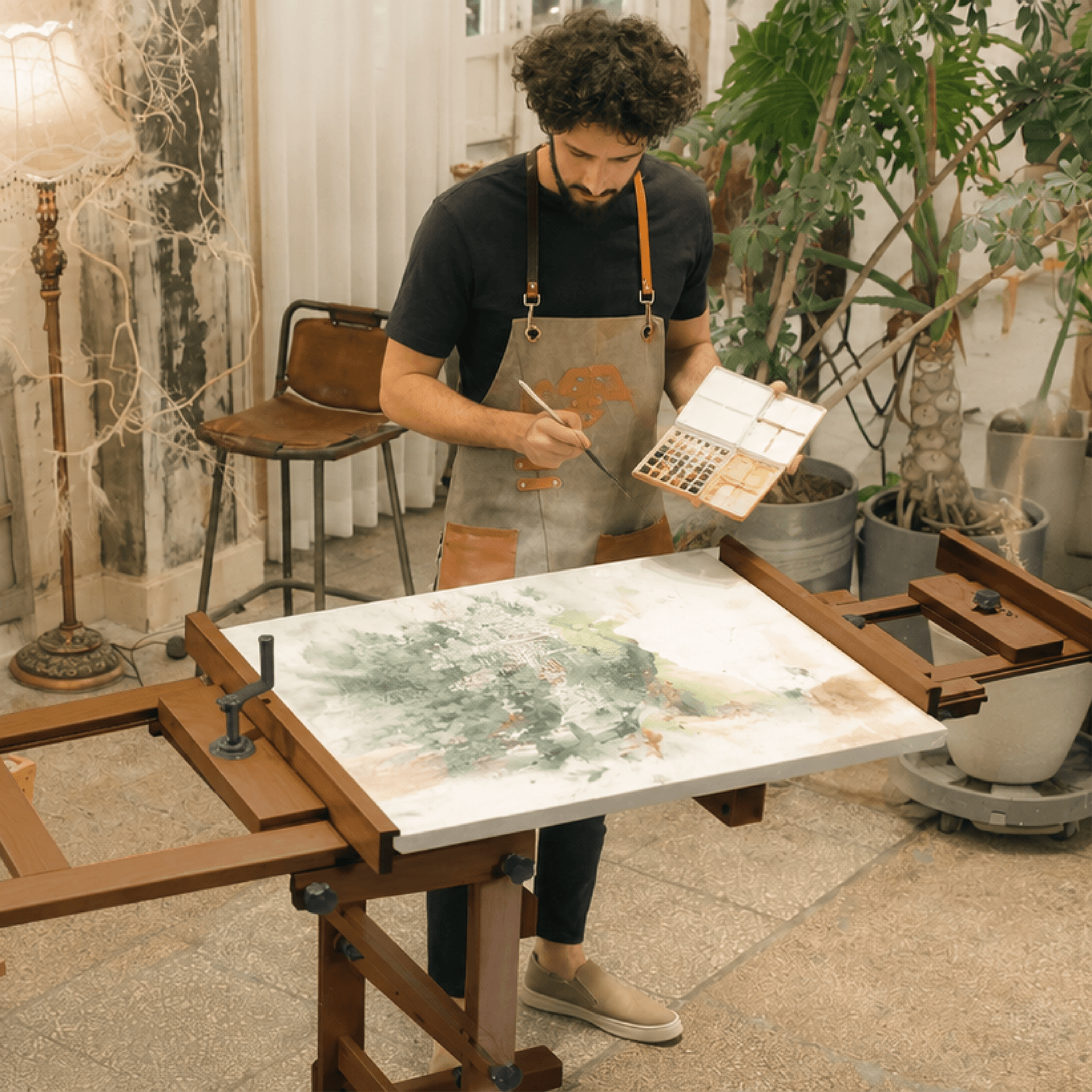 MEEDEN Deluxe Studio Large Rocker Crank Heavy Duty Artist Easel-Light Walnut-DHJ-12