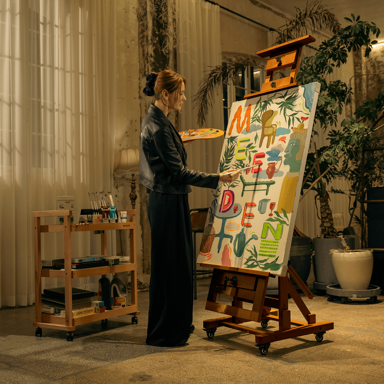 MEEDEN Deluxe Studio Large Rocker Crank Heavy Duty Artist Easel-Light Walnut-DHJ-12