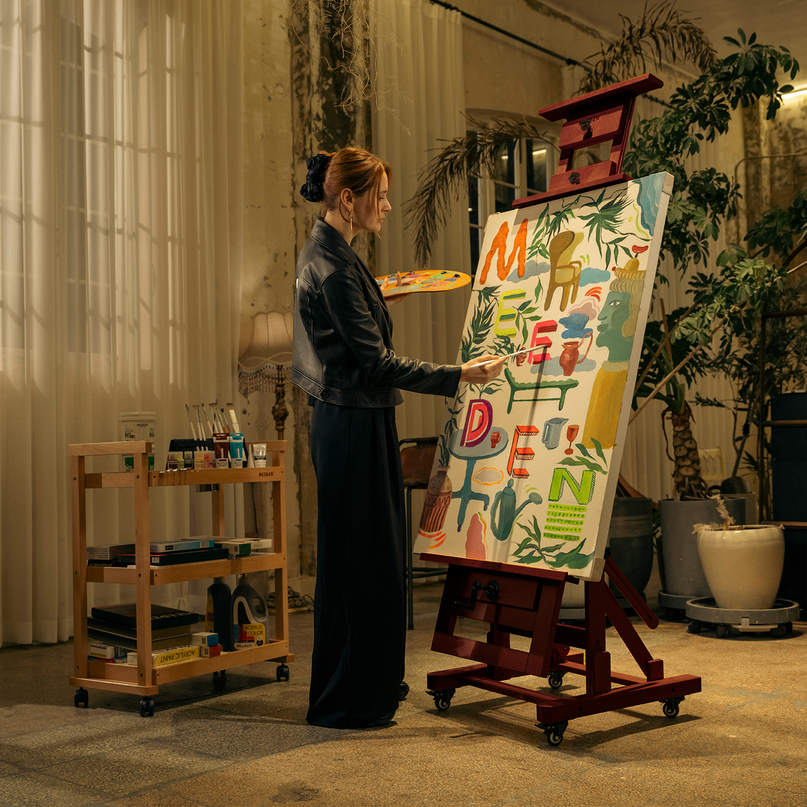 MEEDEN Extra-Large Artist Studio Easel in Dark Walnut-DHJ-12