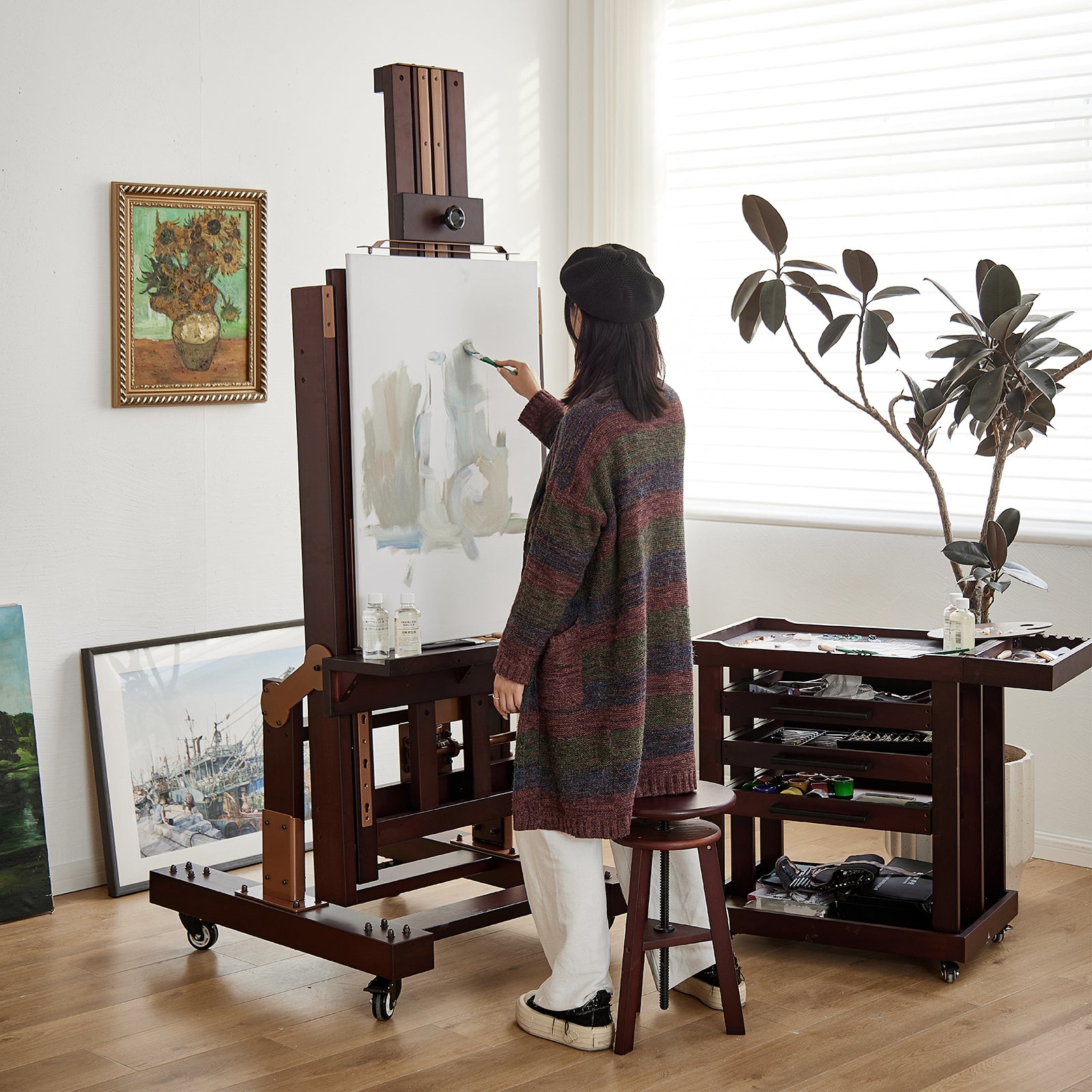MEEDEN Pro Semi-Automatic Adjustable Large Studio Easel for Artists - DHJ-5