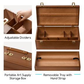 MEEDEN Large Wooden Art Supply Storage Box with Removable Dividers