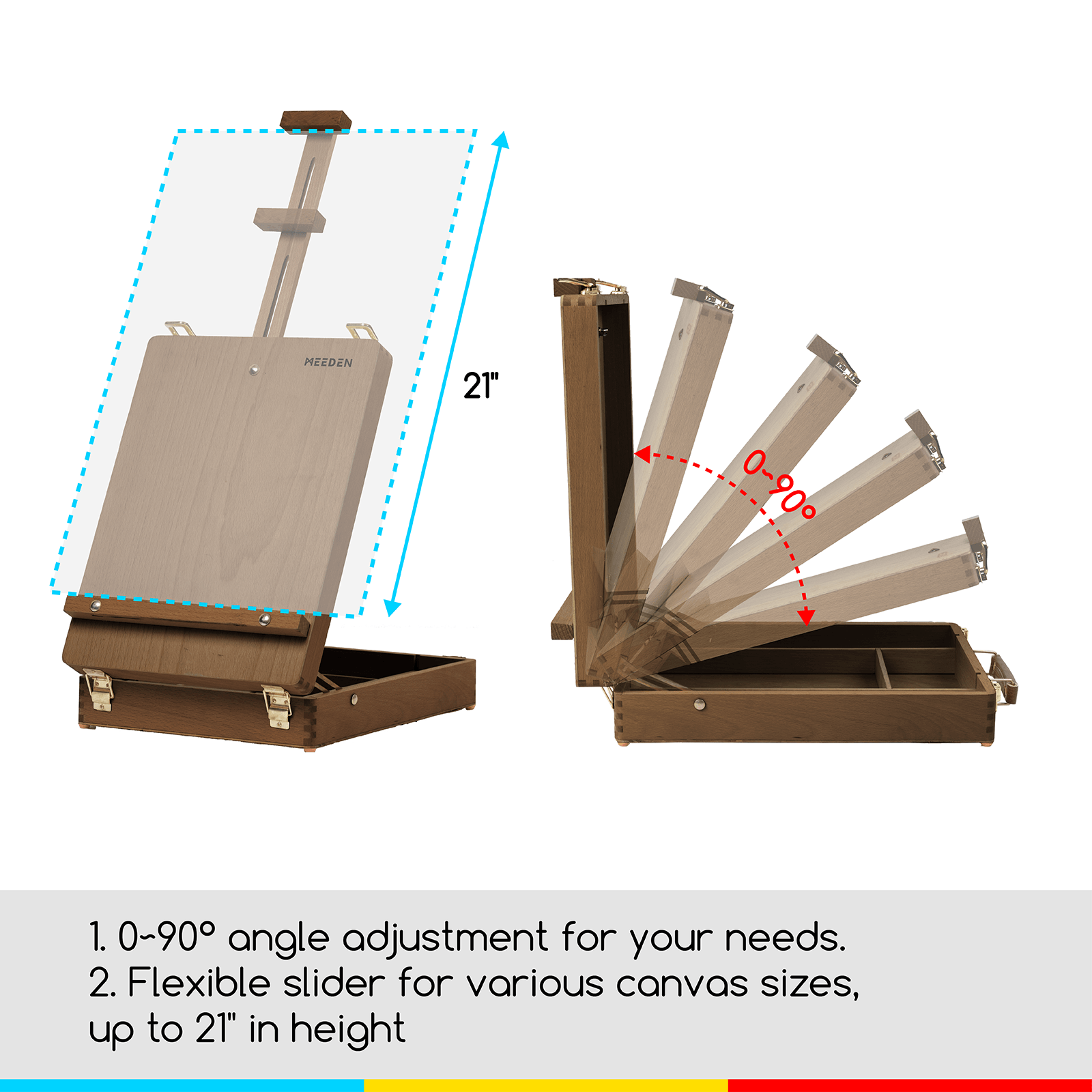 MEEDEN Tabletop Art Sketchbox Easel-Light Walnut-HBX-3