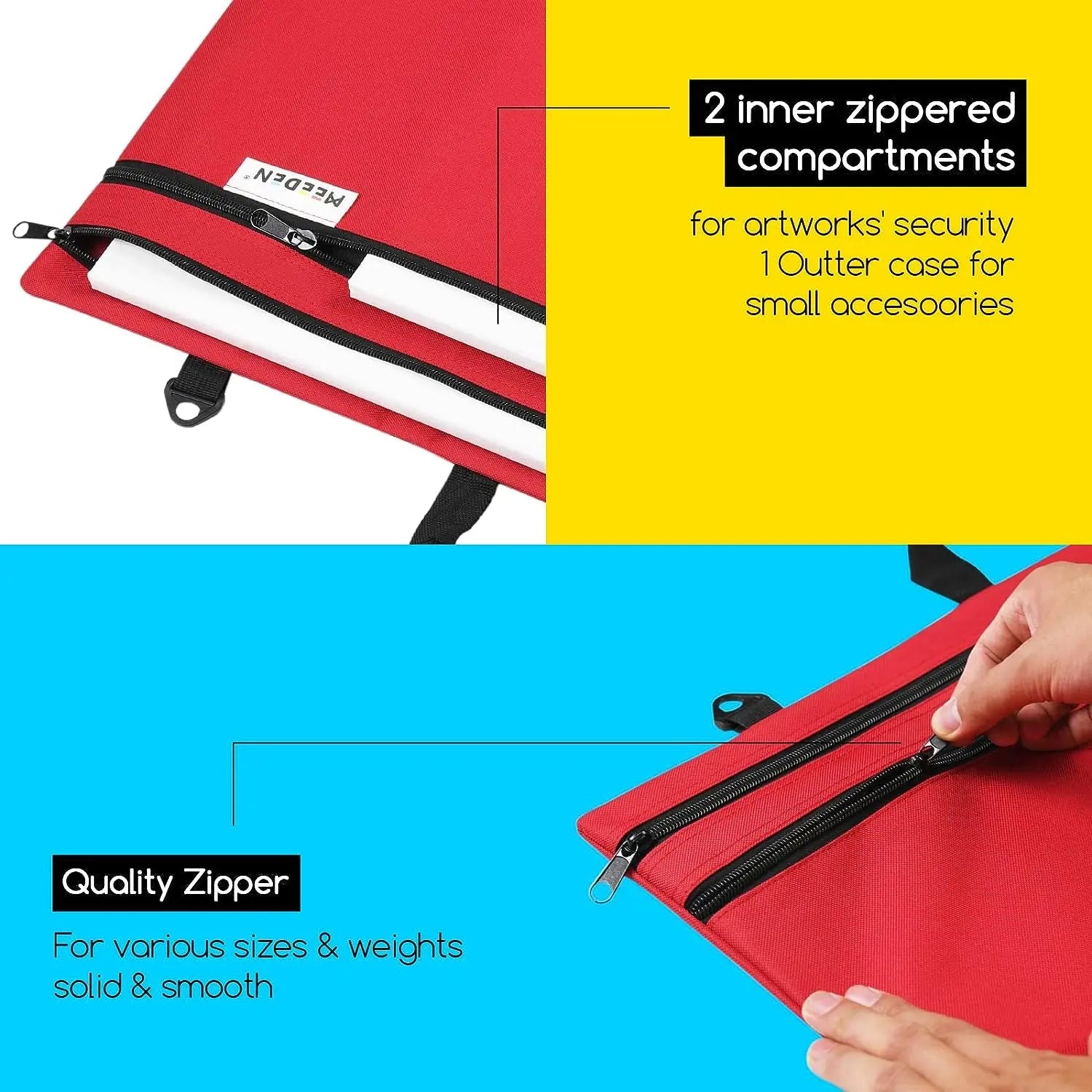 MEEDEN Studio Art Portfolio Case Water-proof with Double compartments 600D, Red, 24" X 31" MEEDEN