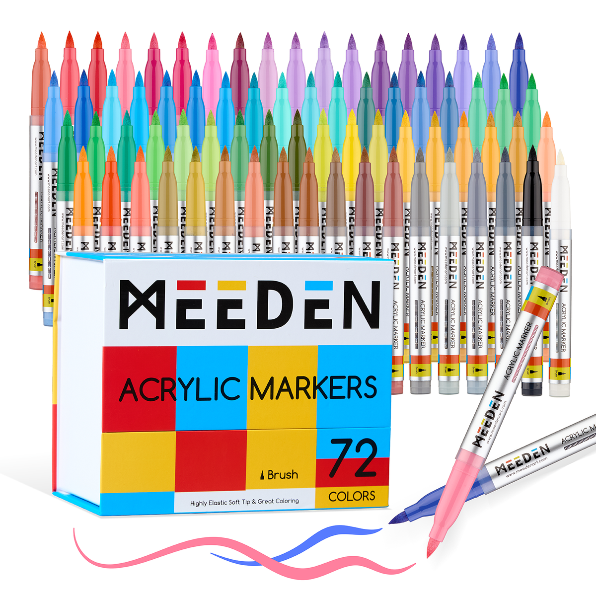 MEEDEN Acrylic Markers Set - 72 Colors, Direct Liquid Ink, Soft Tip Water-Based