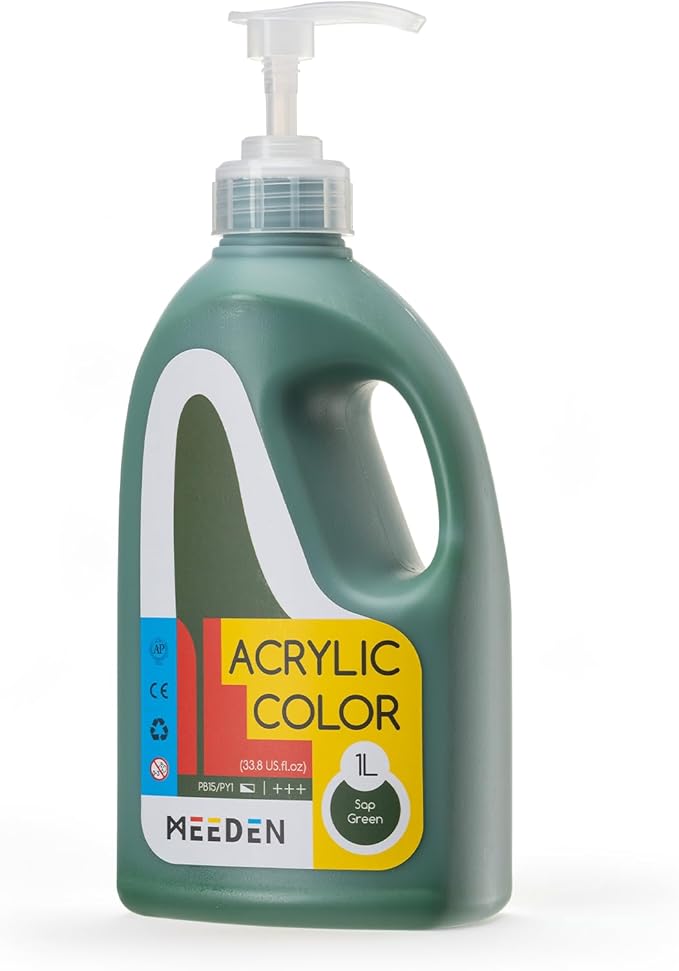 MEEDEN Viridian Green Acrylic Paint: 1 L /33.8 oz Satin Liquid Paint with Pump Lid-PTA-1060