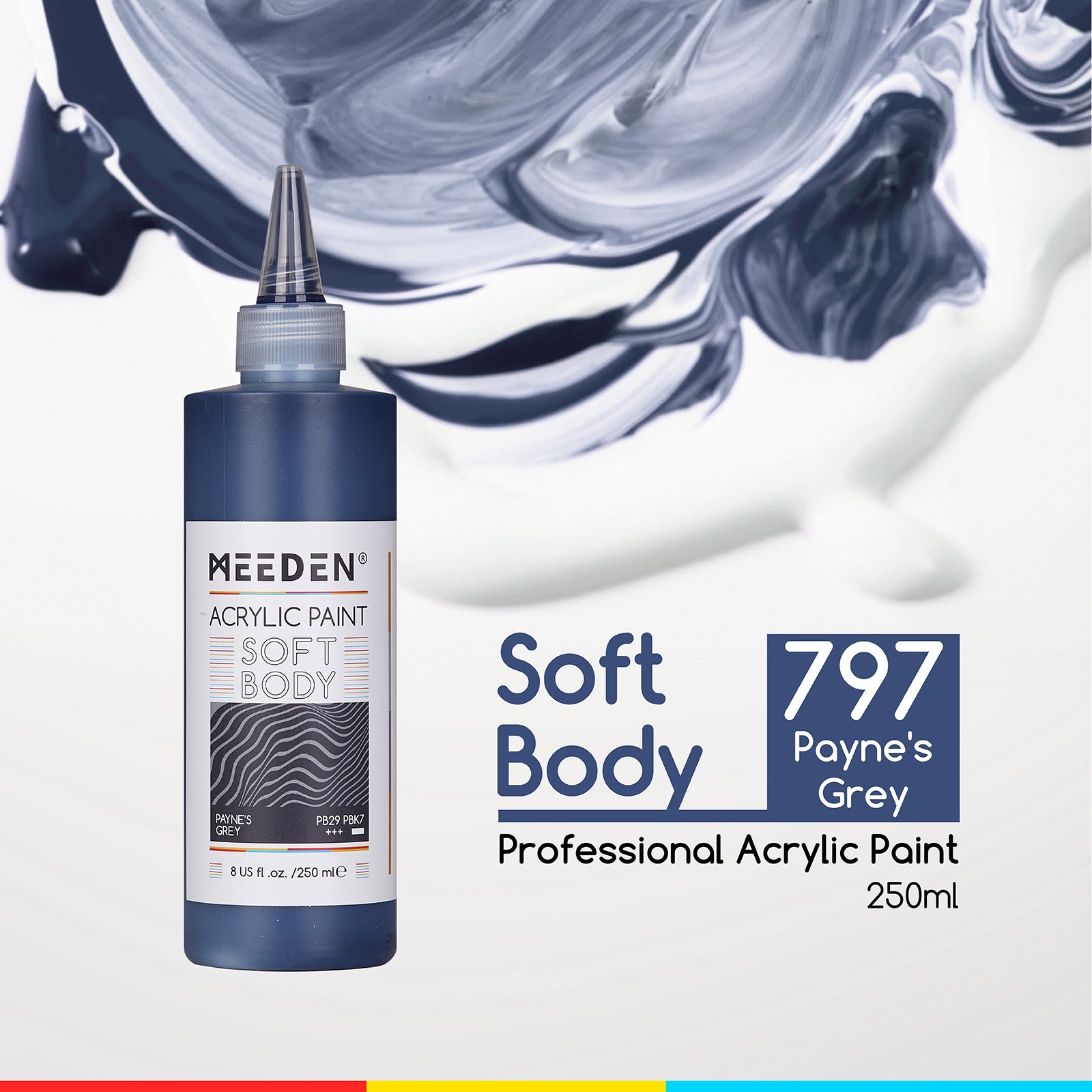 MEEDEN Soft Body Acrylic Paints Set, 37 Colors x 250ml/8.45oz