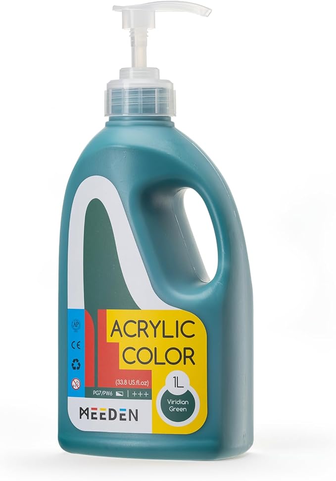 MEEDEN Viridian Green Acrylic Paint: 1 L /33.8 oz Satin Liquid Paint with Pump Lid-PTA-1060