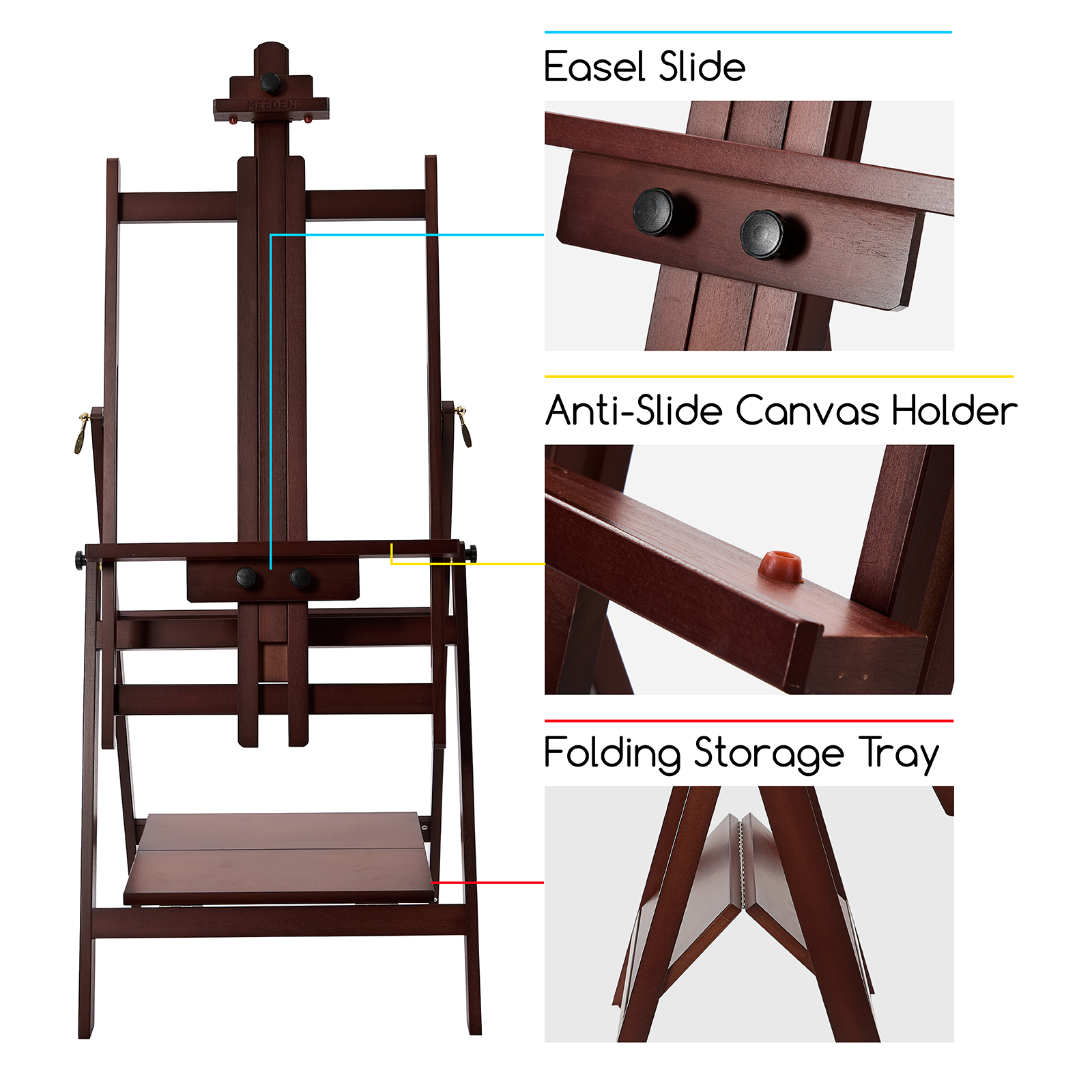 MEEDEN Adjustable Large H-Frame Art Easel Stand-Dark Walnut-W10B