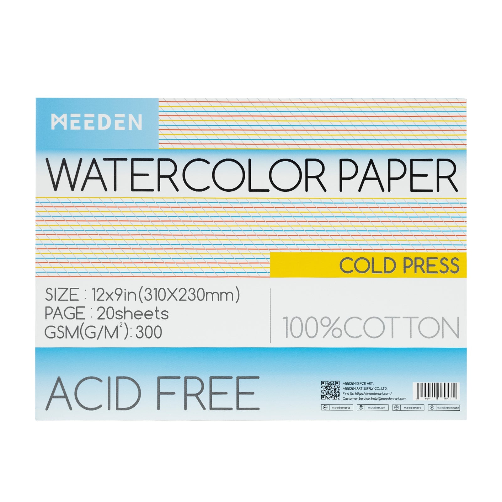 MEEDEN 100% Cotton Watercolor Paper Pad – Cold Press, Hot Press & Rough